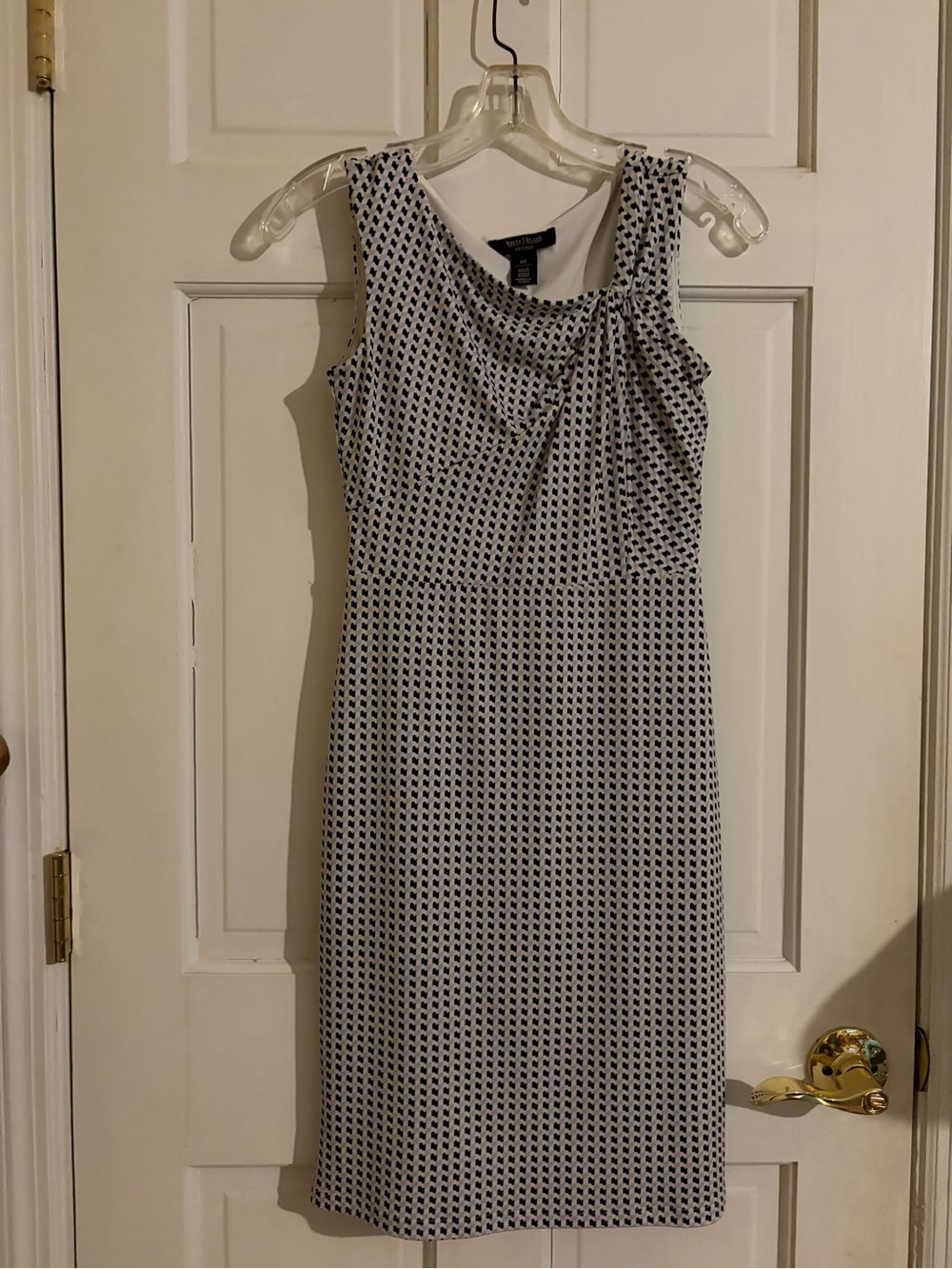 White House Black Market Black and Gray Sleeveless Sheath Dress with Drape Neck